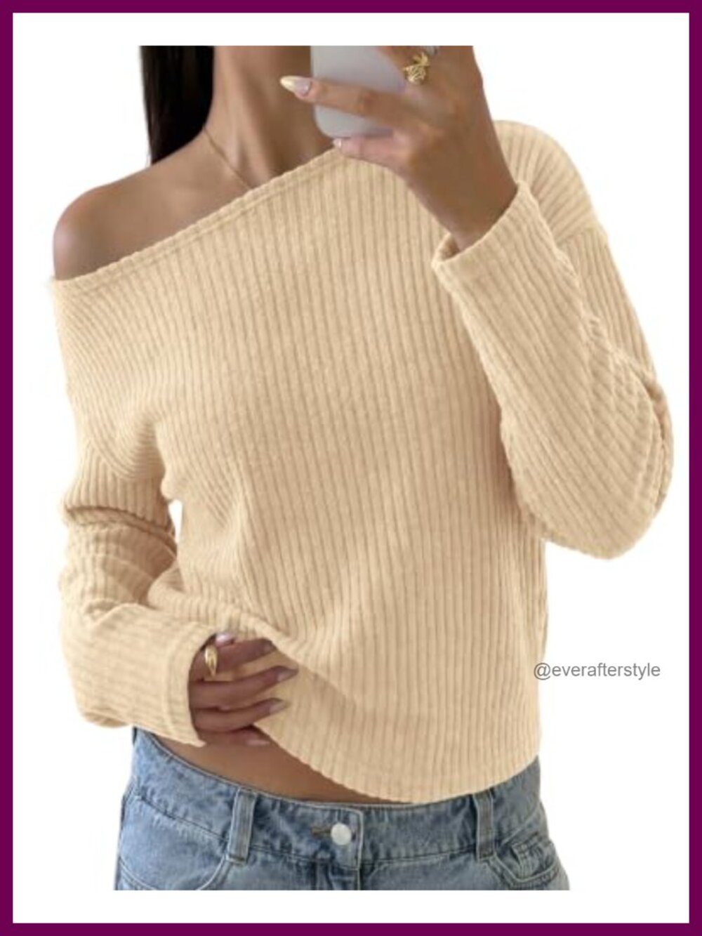 Off Shoulder Rib Knit Sweater Asymmetrical Long Sleeve Pullover Top